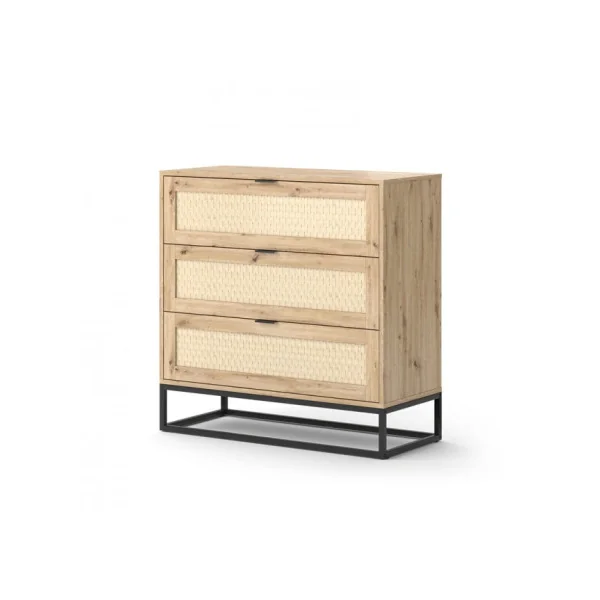 Commode Chêne 3 Tiroirs Pied Métal Commode de Salon Commode Chambre Industrielle