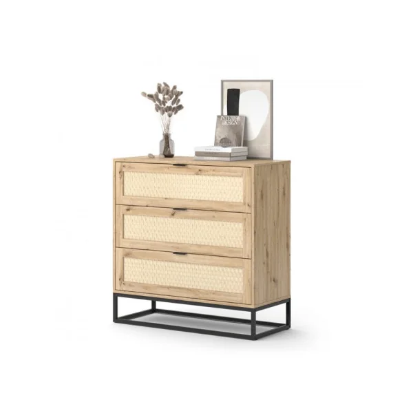 Commode Chêne 3 Tiroirs Pied Métal Commode de Salon Commode Chambre Industrielle