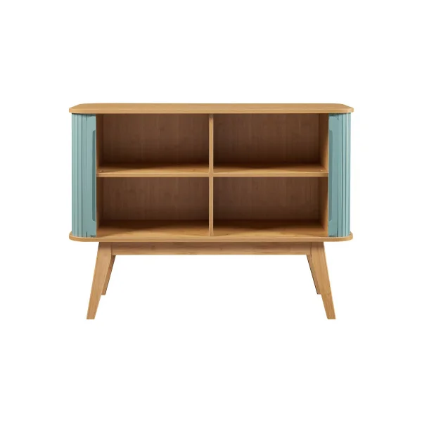 Commode en Bambou Naturel et Bleu Portes Coulissantes Rangement Salon Chambre