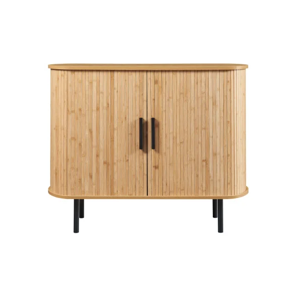 Commode en Bambou Pied Métal Noir Portes Coulissantes Rangement Salon