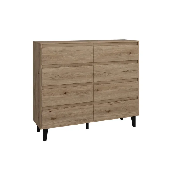 Commode Haute 138 cm 8 Tiroirs Chêne Commode de Salon Moderne Commode Chambre