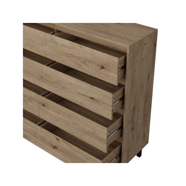Commode Haute 138 cm 8 Tiroirs Chêne Commode de Salon Moderne Commode Chambre