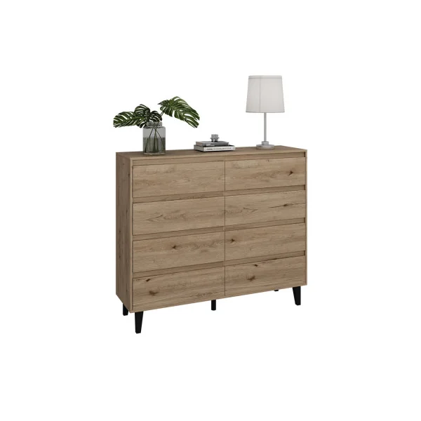 Commode Haute 138 cm 8 Tiroirs Chêne Commode de Salon Moderne Commode Chambre