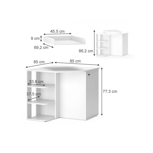 Commode à Langer Porte Compartiments Ouvert Table Langer blanche Plan à Langer Amovible