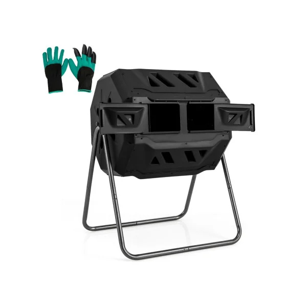 Composteur Jardin 160 L Double Chambre Rotatif 360° Plastique et Métal Noir 2 Portes