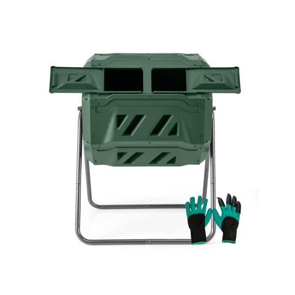 Composteur Jardin 160 L Double Chambre Rotatif 360° Plastique et Métal Vert 2 Portes