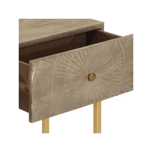 Console 2 Tiroirs Bois Massif Manguier Brun sur Ossature Fer Or Console Entrée