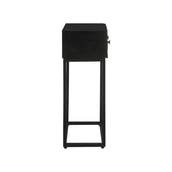 Console 2 Tiroirs Bois Massif Manguier Noir Sculpté sur Ossature Fer Console Entrée