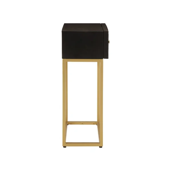 Console 2 Tiroirs Bois Massif Manguier Noir Sculpté sur Ossature Fer Or Console Entrée