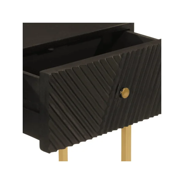 Console 2 Tiroirs Bois Massif Manguier Noir Sculpté sur Ossature Fer Or Console Entrée