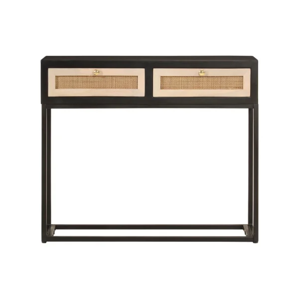 Console 2 Tiroirs Bois Massif Manguier Noir sur Ossature Fer Console Entrée