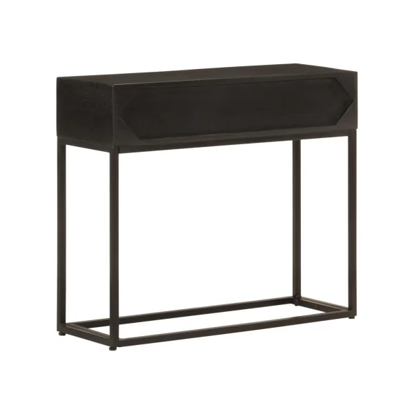 Console 2 Tiroirs Bois Massif Manguier Noir sur Ossature Fer Console Entrée