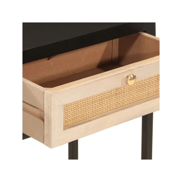 Console 2 Tiroirs Bois Massif Manguier Noir sur Ossature Fer Console Entrée