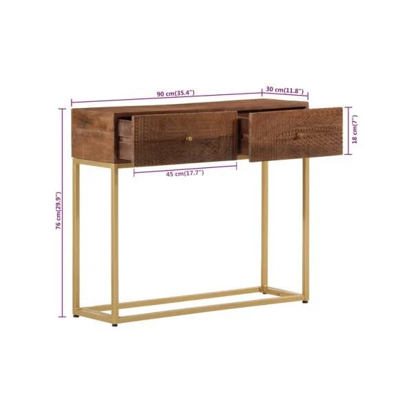 Console 2 Tiroirs Bois Massif Manguier sur Ossature Fer Console Entrée