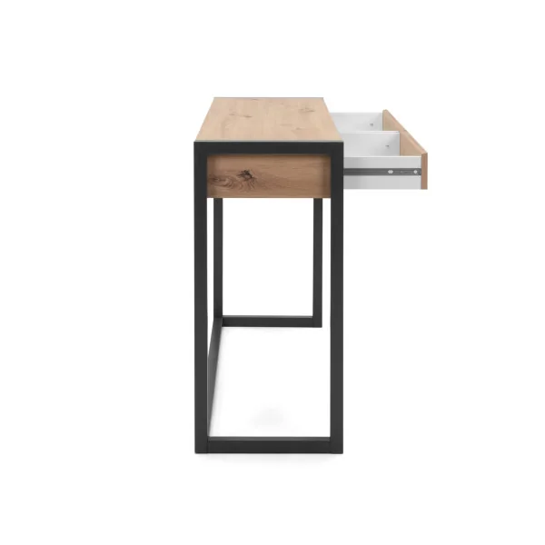 Console 2 Tiroirs Chêne et Métal Console Entrée Moderne 100x35x75 cm