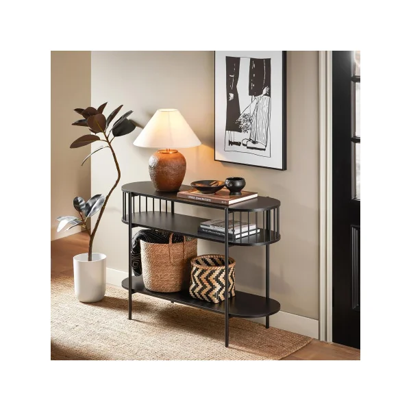 Console 3 Niveaux Table D'entrée 110 cm Noir avec Pieds Métal Meuble de Salon