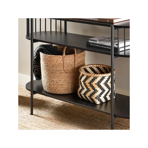 Console 3 Niveaux Table D'entrée 110 cm Noir avec Pieds Métal Meuble de Salon
