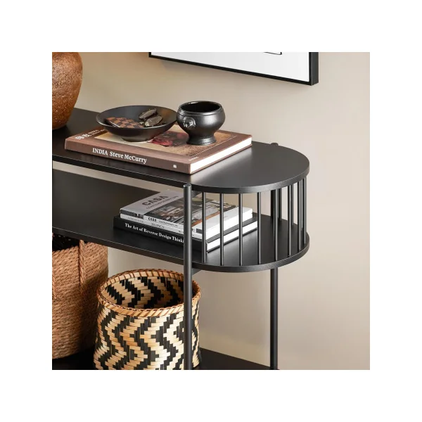 Console 3 Niveaux Table D'entrée 110 cm Noir avec Pieds Métal Meuble de Salon