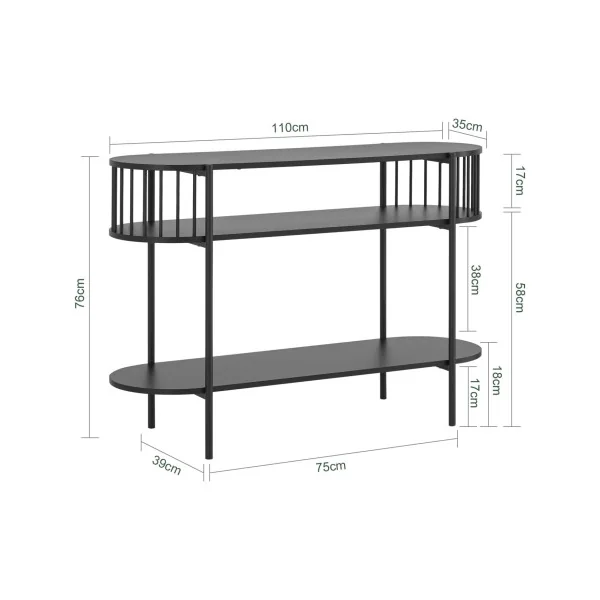 Console 3 Niveaux Table D'entrée 110 cm Noir avec Pieds Métal Meuble de Salon