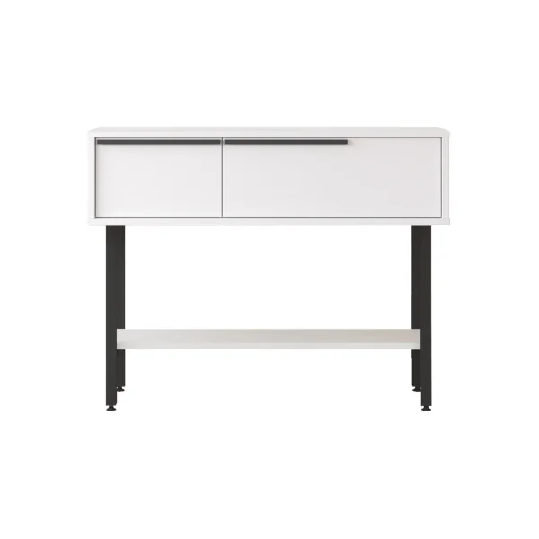 Console Blanche et Noir Tendance Support Métal Table d'Entrée Console de Salon 2 Tiroirs