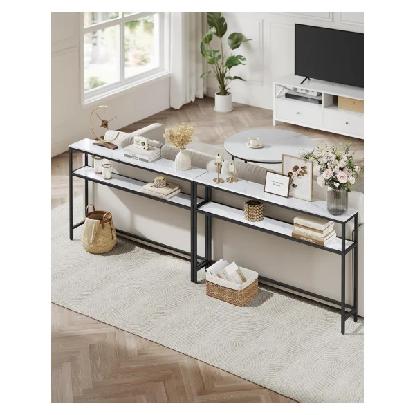 Console d'Entrée Acier Noir et Blanc Marbré 120 cm Meuble d'Entrée Noir