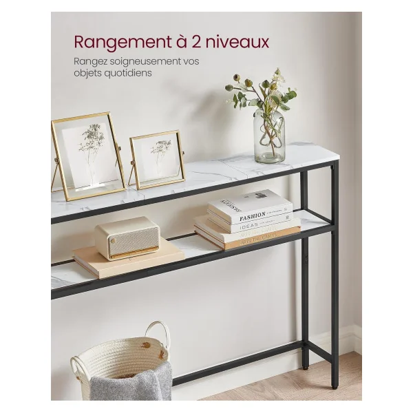 Console d'Entrée Acier Noir et Blanc Marbré 120 cm Meuble d'Entrée Noir
