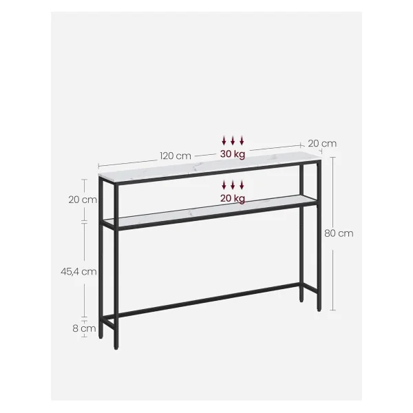 Console d'Entrée Acier Noir et Blanc Marbré 120 cm Meuble d'Entrée Noir