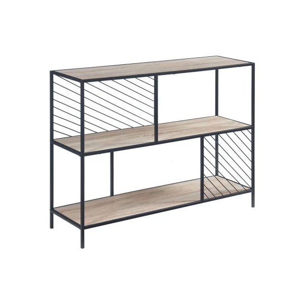 Console d'Entrée Acier Noir et Bois Chêne 100 cm Meuble d'Entrée Etagère de Rangement