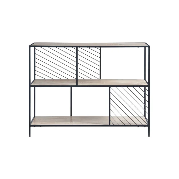 Console d'Entrée Acier Noir et Bois Chêne 100 cm Meuble d'Entrée Etagère de Rangement