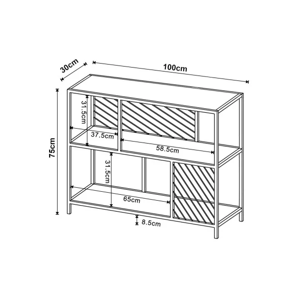 Console d'Entrée Acier Noir et Bois Chêne 100 cm Meuble d'Entrée Etagère de Rangement