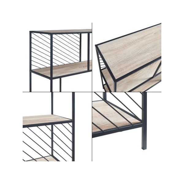 Console d'Entrée Acier Noir et Bois Chêne 100 cm Meuble d'Entrée Etagère de Rangement