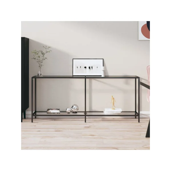 Console d'Entrée Acier Noir et Verre Trempé 180 cm Meuble d'entrée Noir