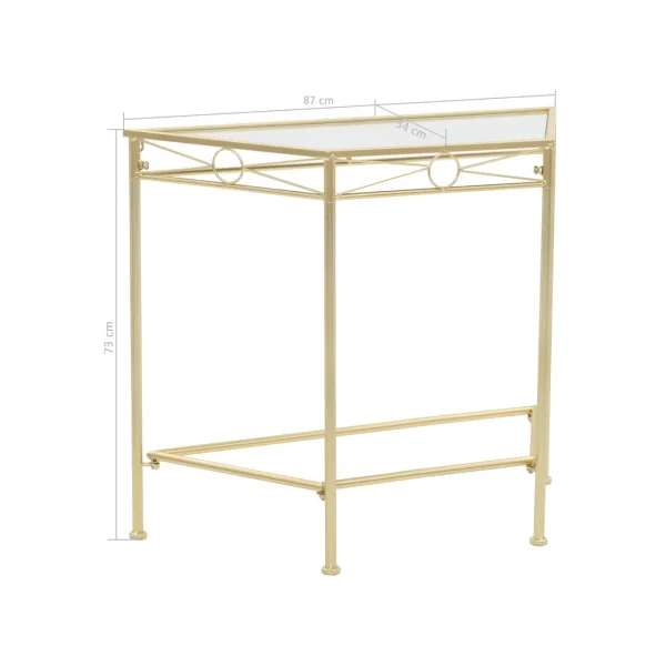 Console Doré et Verre table d'Entrée Console en Verre Trempé et Acier