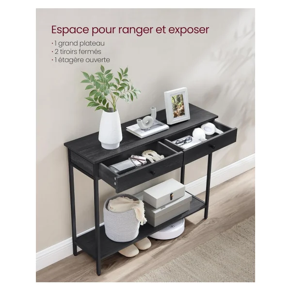Console Industrielle Console 2 Tiroirs Métal et Gris Anthracite Table d'Entrée
