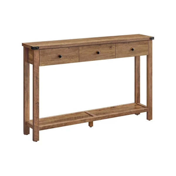 Console Marron 3 Tiroirs Table d'Entrée en Bois avec Etagère de Rangement