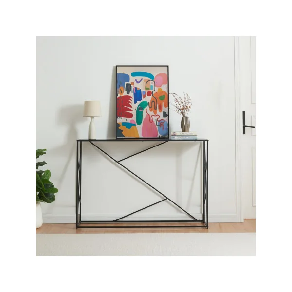 Console Noir Graphique 120 cm Table d'Entrée Console de Salon Métal et Bois