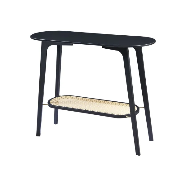 Console Salon Noir en Bambou Plateau Effet Cannage Console Chambre Epurée