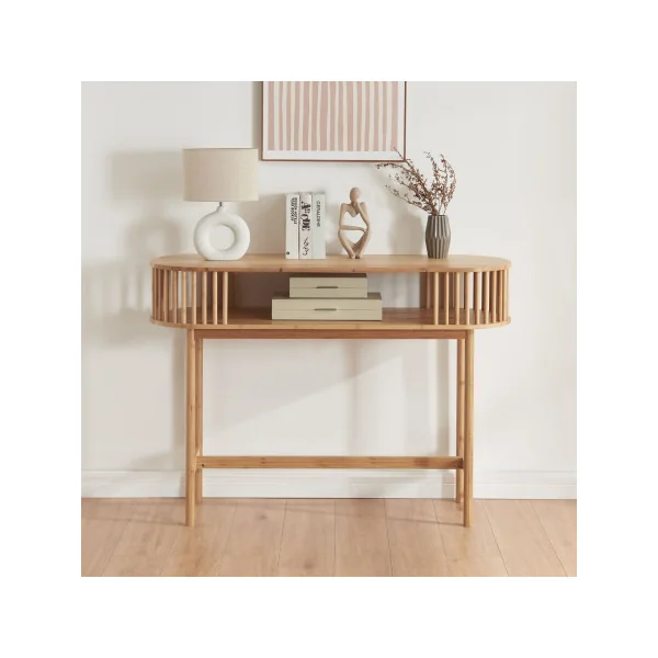Console Vintage en Bambou Console d'Entrée en Bambou Naturel avec Etagère