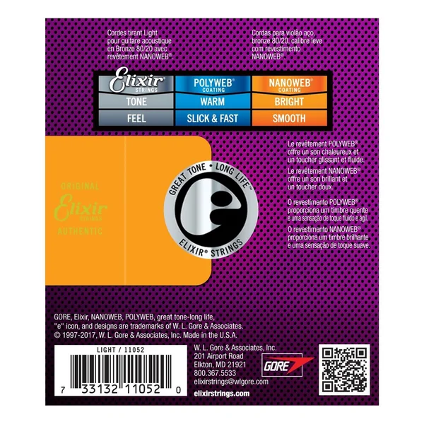 Cordes Acoustique Elixir NANOWEB Light (12-53) - Bronze 80/20