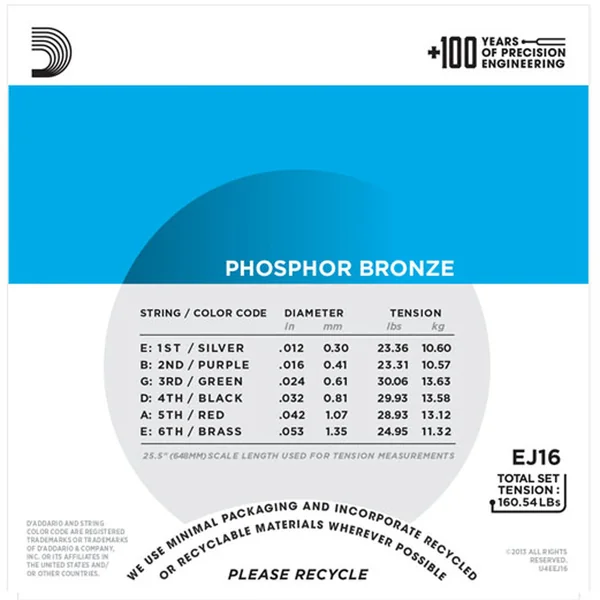 Cordes Bronze Phosphoreux D'Addario EJ16 Light - Guitare Acoustique