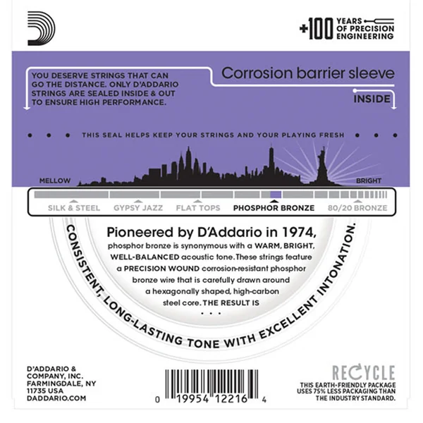 Cordes Folk D'Addario EJ26 Custom Light - Bronze Phosphoreux