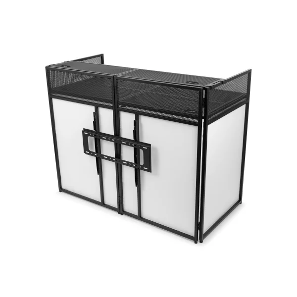DB6 Pro Vonyx Cabine DJ Pliable – Écran Pupitre Professionnel avec Support TV 65"