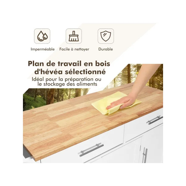 Desserte Cuisine Blanche Bois Îlot Central de Cuisine Chariot de cuisine Servante de cuisine
