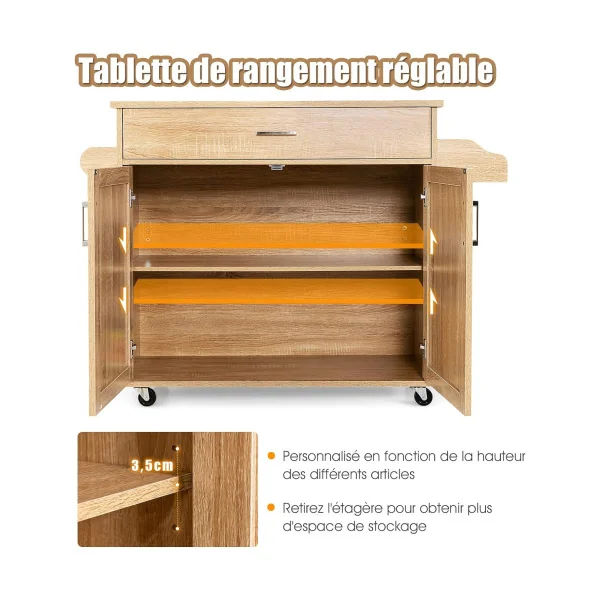Desserte Cuisine Chêne 1 Tiroir Îlot de Cuisine Chariot de cuisine Servante de cuisine