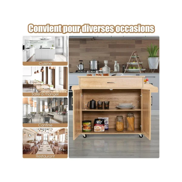 Desserte Cuisine Chêne 1 Tiroir Îlot de Cuisine Chariot de cuisine Servante de cuisine