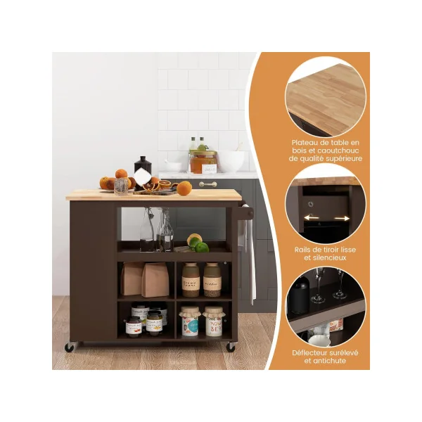 Desserte Cuisine Marron Bois Îlot Central de Cuisine Chariot de cuisine Servante de cuisine