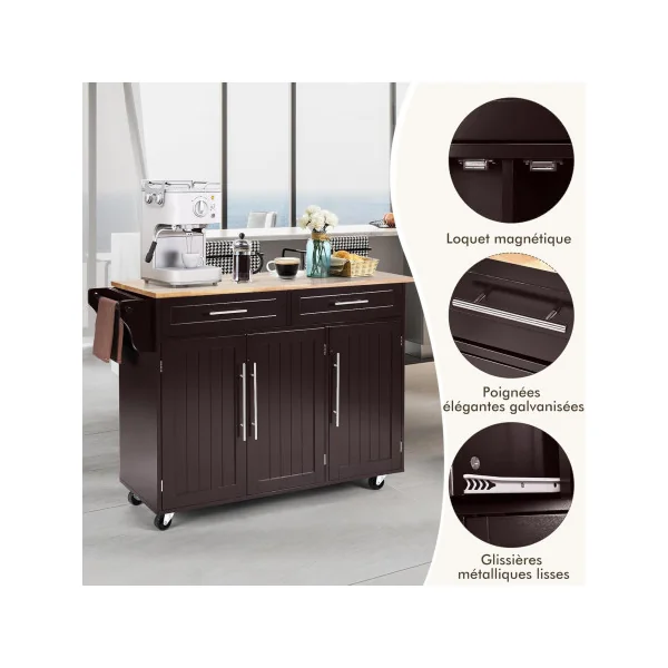Desserte Cuisine Marron Bois Îlot Central de Cuisine Chariot de cuisine Servante de cuisine