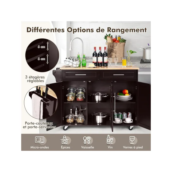 Desserte Cuisine Marron Bois Îlot Central de Cuisine Chariot de cuisine Servante de cuisine