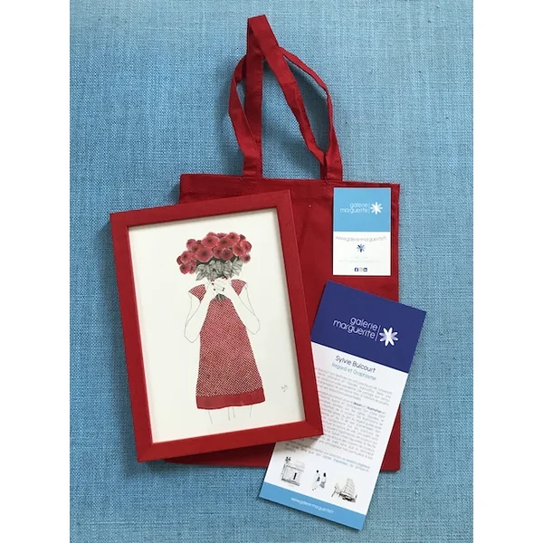 Dessin Jeune fille au bouquet écarlate – carte ou tableau