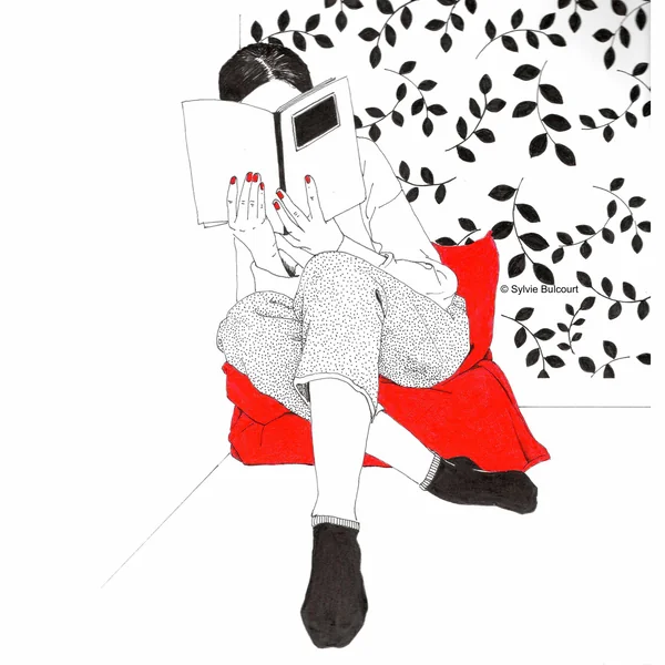 Dessin Jeune fille au livre – carte ou tableau